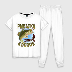 Пижама хлопковая женская Футболка Рыбалка, цвет: белый