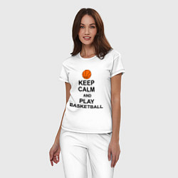 Пижама хлопковая женская Keep Calm & Play Basketball цвета белый — фото 2