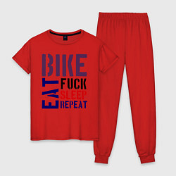 Пижама хлопковая женская Bike eat sleep repeat, цвет: красный