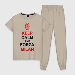 Пижама хлопковая женская Keep Calm & Forza Milan, цвет: миндальный