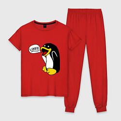 Пижама хлопковая женская Пингвин: Linux, цвет: красный