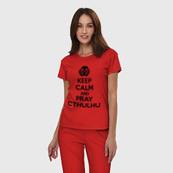 Пижама хлопковая женская Keep Calm & Pray Cthulhu, цвет: красный — фото 2