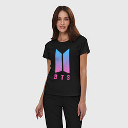 Пижама хлопковая женская BTS: Neon V, цвет: черный — фото 2