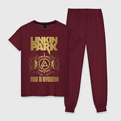 Пижама хлопковая женская Linkin Park: Road to Revolution, цвет: меланж-бордовый