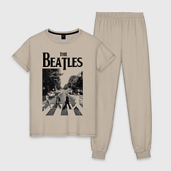 Пижама хлопковая женская The Beatles: Mono Abbey Road, цвет: миндальный