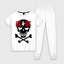Пижама хлопковая женская AC/DC Skull, цвет: белый