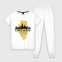 Пижама хлопковая женская Чикаго - США, цвет: белый