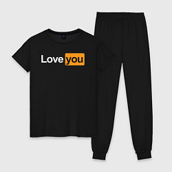 Пижама хлопковая женская PornHub: Love You, цвет: черный