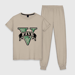 Пижама хлопковая женская GTA V: Logo, цвет: миндальный