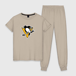 Пижама хлопковая женская Pittsburgh Penguins: Evgeni Malkin, цвет: миндальный