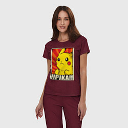 Пижама хлопковая женская Pikachu: Pika Pika, цвет: меланж-бордовый — фото 2