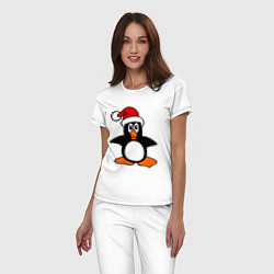 Пижама хлопковая женская Новогодний пингвин, цвет: белый — фото 2