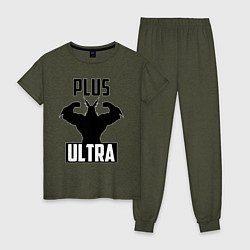 Пижама хлопковая женская PLUS ULTRA черный, цвет: меланж-хаки