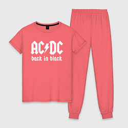 Пижама хлопковая женская ACDC BACK IN BLACK, цвет: коралловый