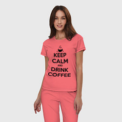 Пижама хлопковая женская Keep Calm & Drink Coffee, цвет: коралловый — фото 2