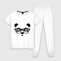 Пижама хлопковая женская Панда в очках, цвет: белый