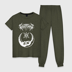 Пижама хлопковая женская GHOSTEMANE НА СПИНЕ, цвет: меланж-хаки