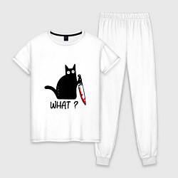 Пижама хлопковая женская What cat, цвет: белый