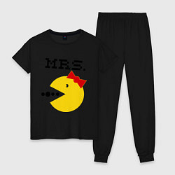 Пижама хлопковая женская Mrs. Pac-Man, цвет: черный