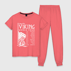 Пижама хлопковая женская Viking world tour, цвет: коралловый