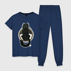 Пижама хлопковая женская Йольский кот, цвет: тёмно-синий