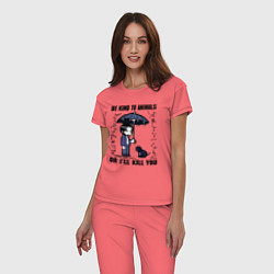 Пижама хлопковая женская Be kind to animals or I'll kil, цвет: коралловый — фото 2