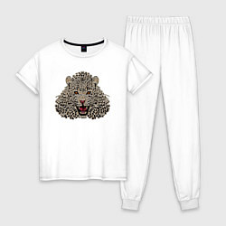 Пижама хлопковая женская Metallized Leopard, цвет: белый
