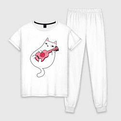 Пижама хлопковая женская Music Cat, цвет: белый