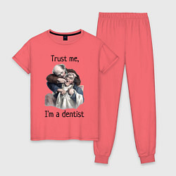 Пижама хлопковая женская Trust me, I'm a dentist, цвет: коралловый