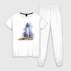 Пижама хлопковая женская Crisp Point Lighthouse, цвет: белый