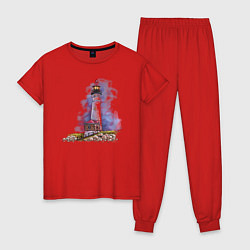 Пижама хлопковая женская Crisp Point Lighthouse, цвет: красный
