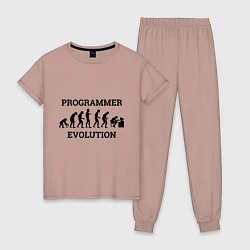 Пижама хлопковая женская Эволюция программиста, цвет: пыльно-розовый