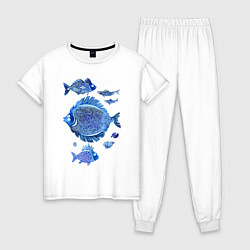 Пижама хлопковая женская Рыбы Чёрного моря, цвет: белый