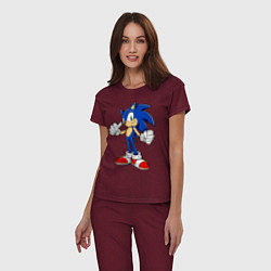 Пижама хлопковая женская Sonic, цвет: меланж-бордовый — фото 2