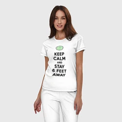 Пижама хлопковая женская Keep Calm and Stay 6 Feet Away, цвет: белый — фото 2