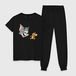 Пижама хлопковая женская Tom & Jerry цвета черный — фото 1