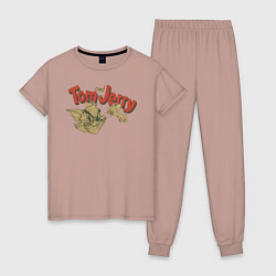 Пижама хлопковая женская Tom & Jerry: Retro, цвет: пыльно-розовый