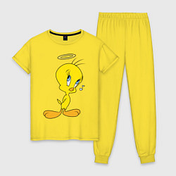 Пижама хлопковая женская Твити и Сильвестр, цвет: желтый