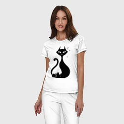 Пижама хлопковая женская Влюбленные коты (Кошка), цвет: белый — фото 2