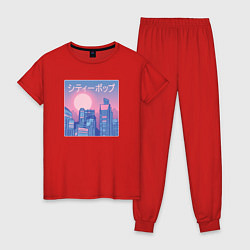 Пижама хлопковая женская Городская эстетика, цвет: красный