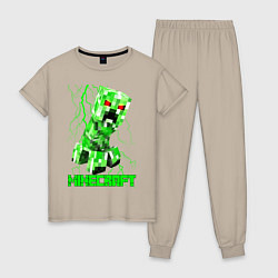 Пижама хлопковая женская MINECRAFT CREEPER, цвет: миндальный