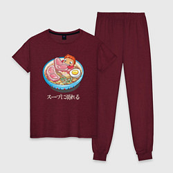 Пижама хлопковая женская Маркл цвета меланж-бордовый — фото 1