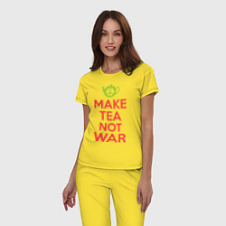 Пижама хлопковая женская Make tea not war, цвет: желтый — фото 2