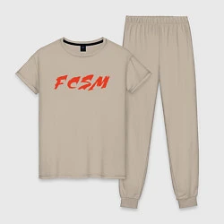 Пижама хлопковая женская FCSM, цвет: миндальный
