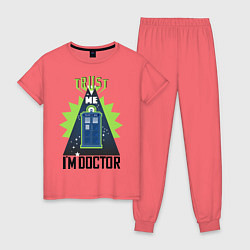 Пижама хлопковая женская Trust me, i'm doctor who, цвет: коралловый