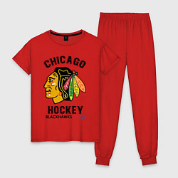 Пижама хлопковая женская CHICAGO BLACKHAWKS NHL, цвет: красный