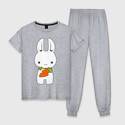 Пижама хлопковая женская Зайчик с морковкой, цвет: меланж