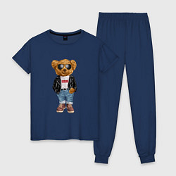 Пижама хлопковая женская Медведь плюшевый, цвет: тёмно-синий