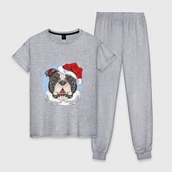 Пижама хлопковая женская Собачий Санта, цвет: меланж