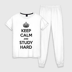 Пижама хлопковая женская Keep Calm & Study Hard, цвет: белый